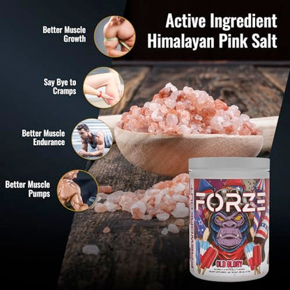 Forze Pre Workout Powder, Beta Alanine, L-Taurine & Dual-Source Caffeine for Sustained Energy. Himalayan Pink Salt, Betaine Anhydrous & L-Citrulline for Pump. No Useless Filler - 14.3 oz (Old Glory)