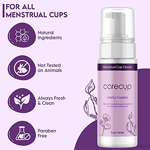 CareCup Menstrual Cup Cleaner - Unscented Foaming Sterilizer Wash for Silicone Period discs - Wipes Clean