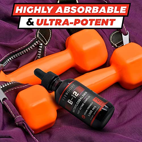 VITBOOST Vegan Liquid B-12 Drops – 60 x 5000 mcg Extra Strength Raspberry Flavored