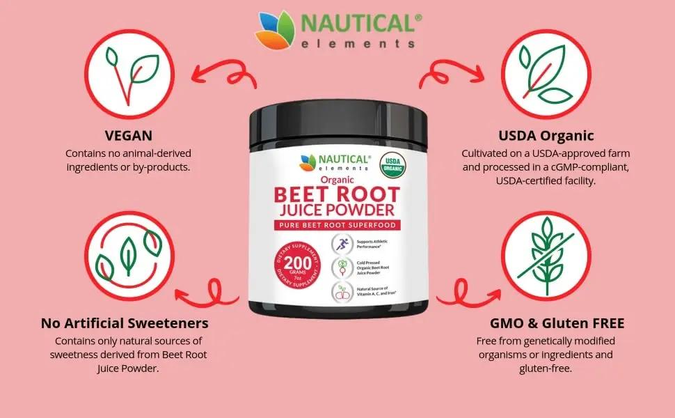Beet Juice Powder Organic - Cold Pressed - 20:1 Concentrate - Concentrated Beet Root Nautical Elements
