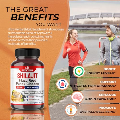 Shilajit Pure Himalayan 21,800mg - Energy Booster 85% Fulvic Acid, Maca Root ULTRA HERBS