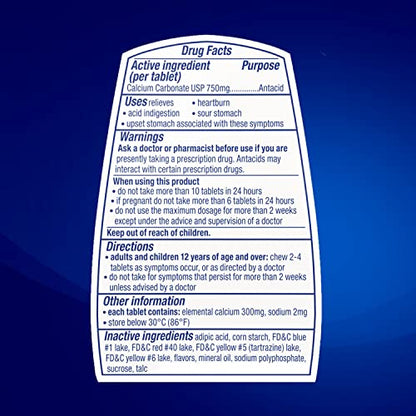 TUMS Antacid Chewable Tablets, Extra Strength for Heartburn Relief, Assorted Fruit