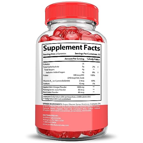 Justified Laboratories Keto Bites Keto ACV Gummies 1000MG Vegan Non GMO with Pomegranate