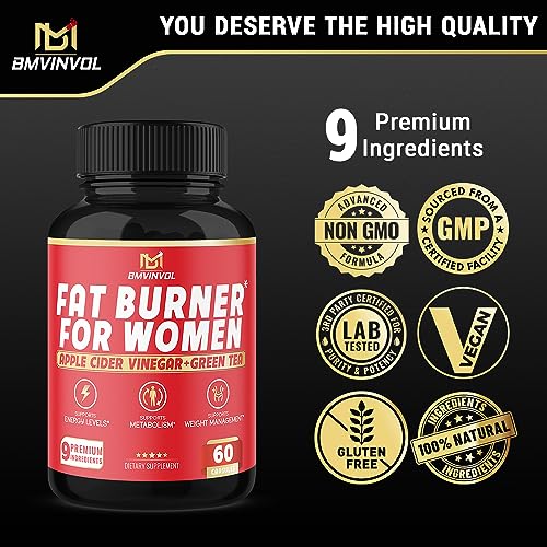 Fat Burner for Women, 9-in-1 Powerful Blend of Apple Cider Vinegar, Green Tea, Garcinia Cambogia BMVINVOL