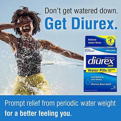 Diurex Max Water Pills - Maximum Strength Caffeine Free Diuretic - Relieve Water Bloat - 24 Count