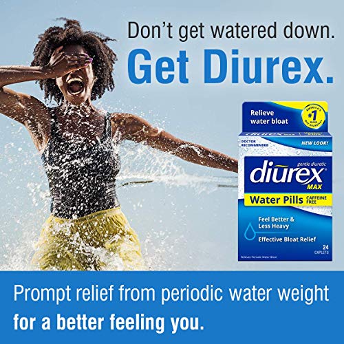 Diurex Max Water Pills - Maximum Strength Caffeine Free Diuretic - Relieve Water Bloat - 24 Count Diurex