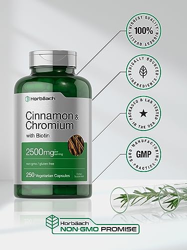 Cinnamon with Chromium Picolinate 2500mg | 250 Capsules | Plus Biotin | Vegetarian Horbäach