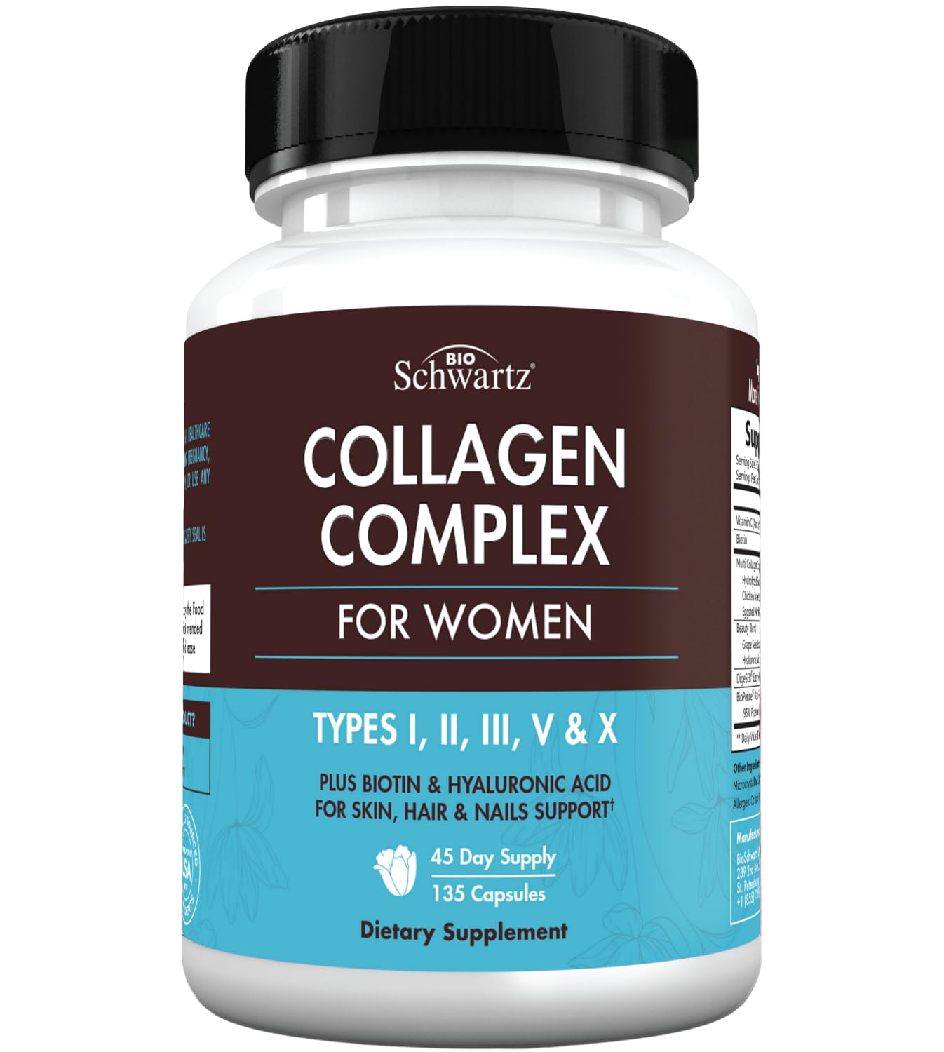 Multi Collagen Pills for Women (Types I II III V X) with Vitamin C Hyaluronic Acid Biotin BioSchwartz