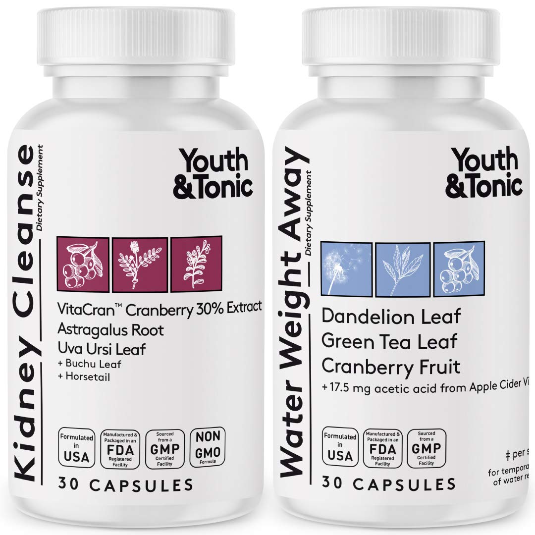 Youth & Tonic Daily Water Retention Pills for Kidney Cleanse Swelling and Excess Body Fluid