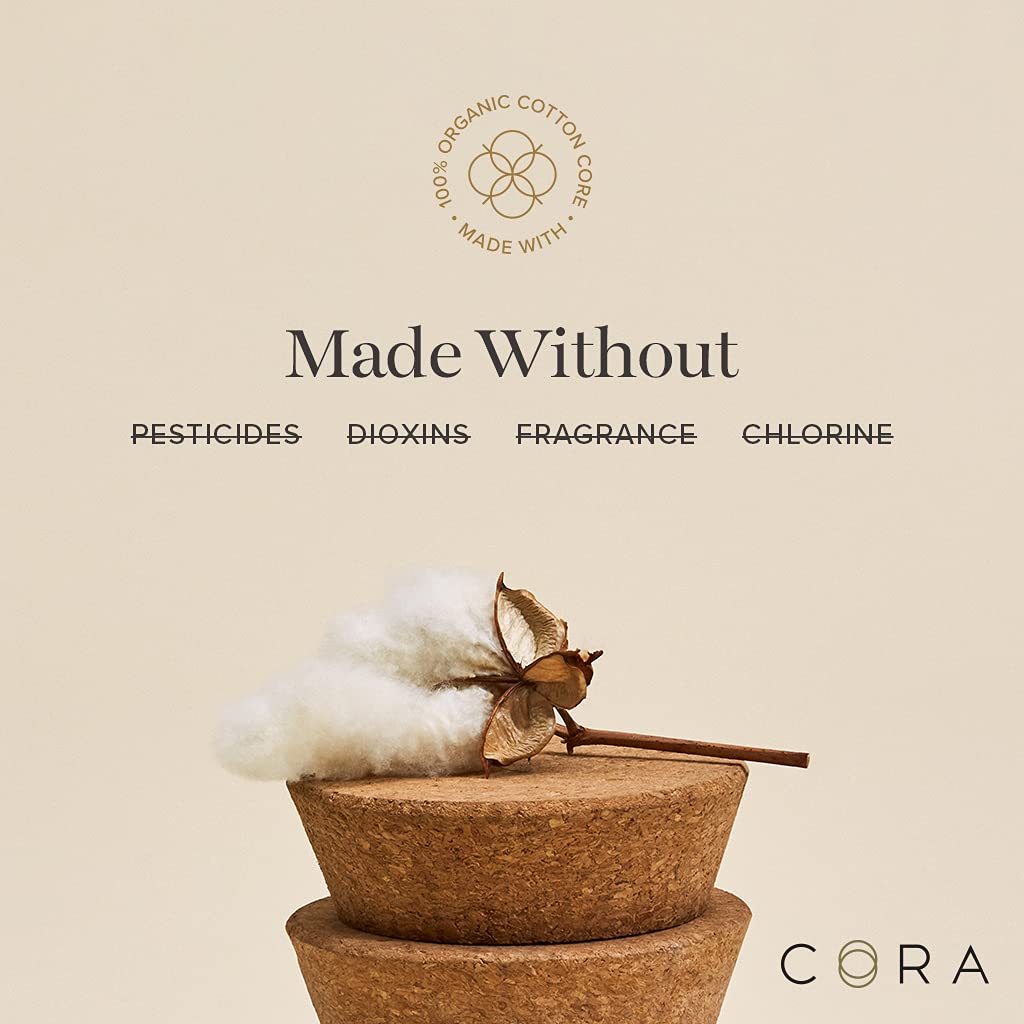 Cora Organic Applicator Tampons | Light Absorbency | 100% Cotton Core, Unscented, BPA-Free Compact Cora