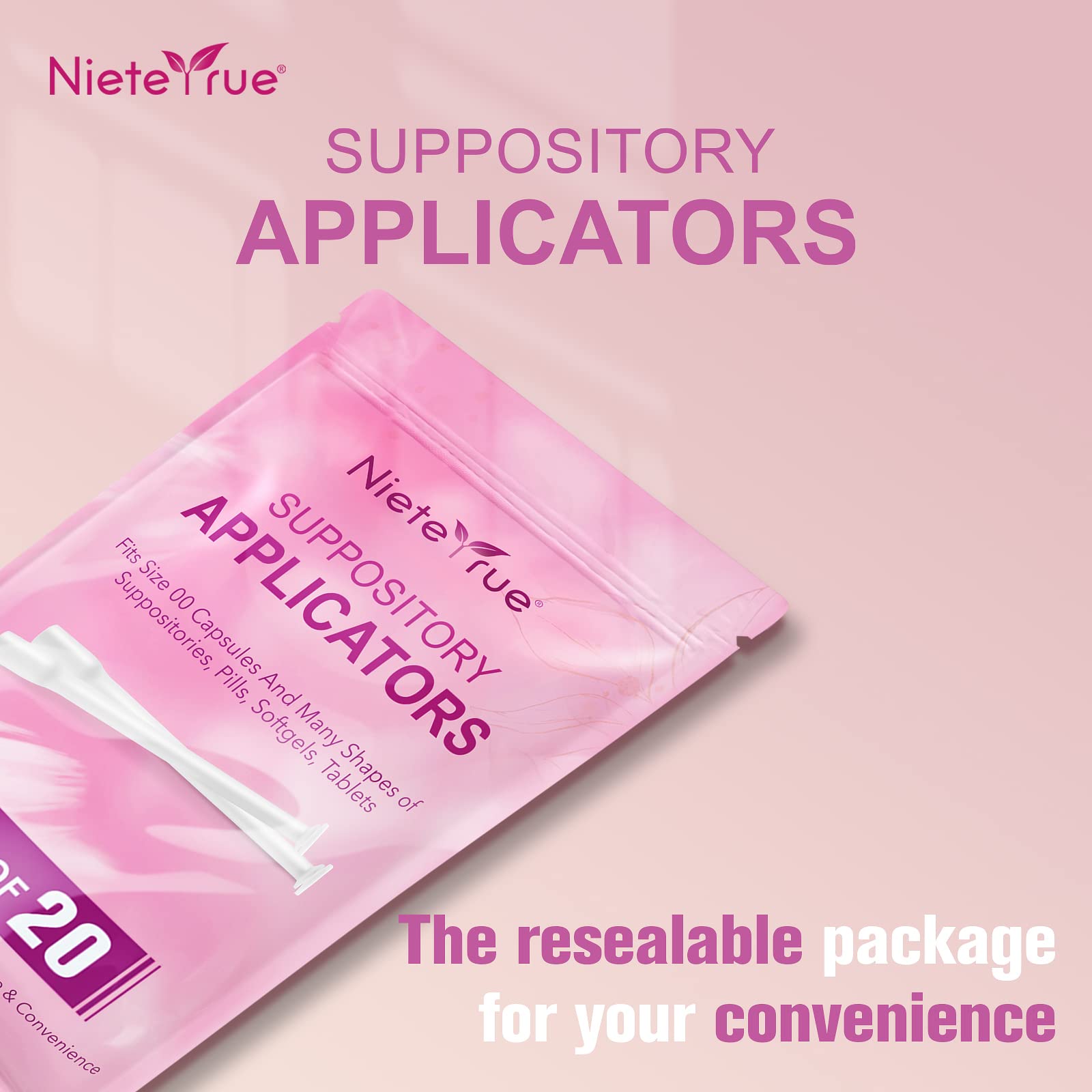 (60 Counts) Nieteyrue Suppository Applicator for Women Fit to Size 00 Cap-sules Soft Tip Auxiliary Tool