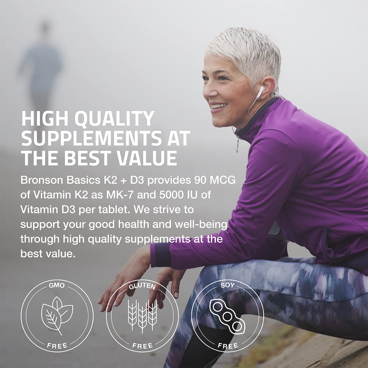 Bronson Basics Vitamin K2 D3 (MK7) Supplement Non-GMO Formula 5000IU (125 mcg) Bronson