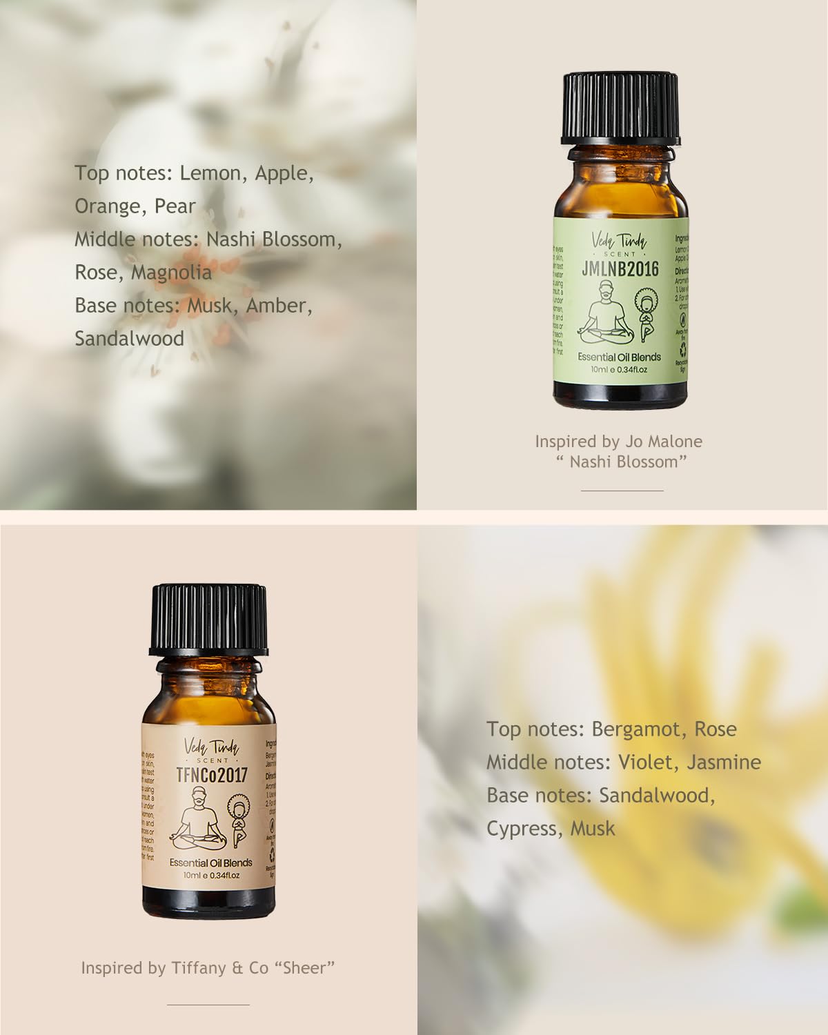 VTS Waterless Diffuser with Classic Perfume Scent Essential Oils Set, Perfume Collection VEDA TINDA SCENT