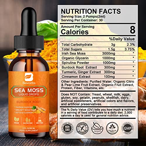 B BEWORTHS Sea Moss Liquid Drops - Organic Irish Sea Moss Raw Gel with Burdock Root