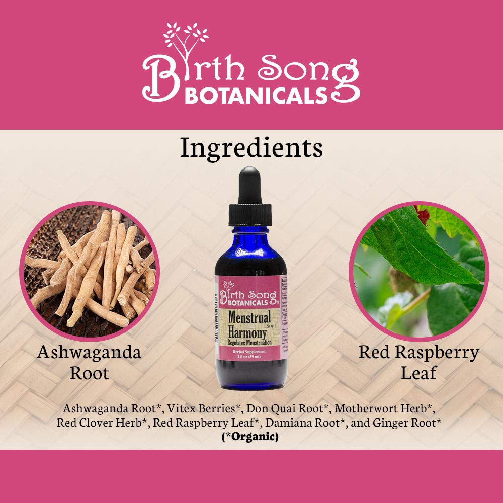 Birth Song Botanicals Menstrual Harmony Tincture, Herbal Period Symptom Support Birth Song Botanicals