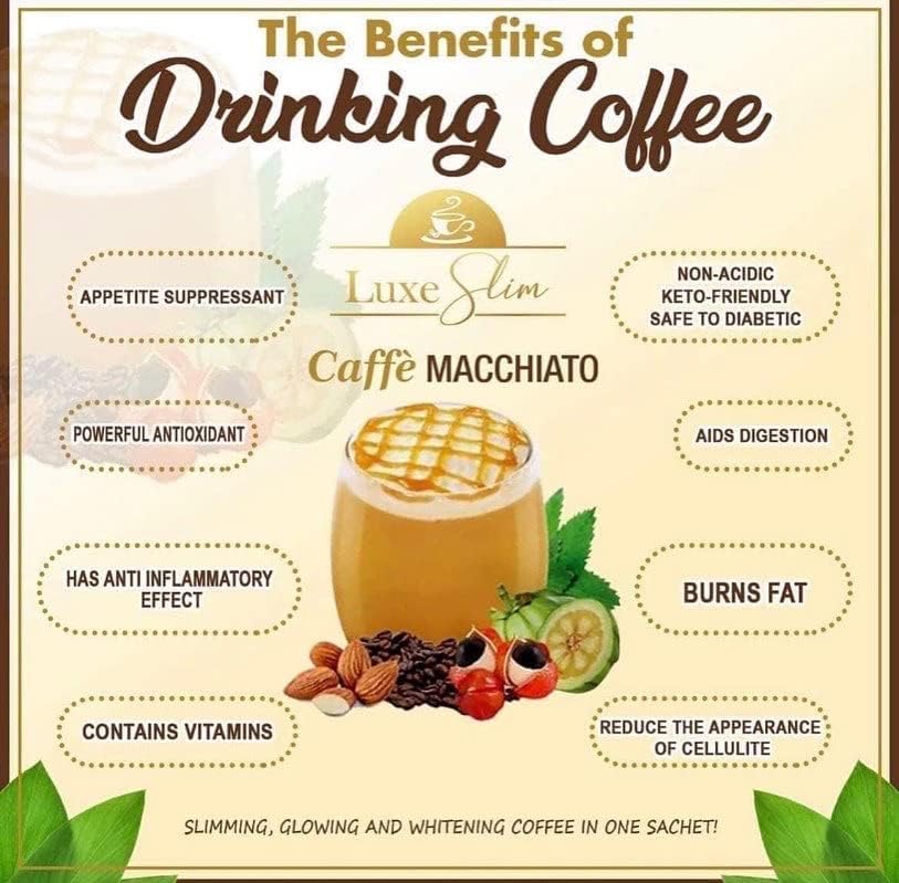 Luxe Slim Cafe Macchiato with Hydrolyzed Collagen & Glutathione, 21g x 10 Sachets, 0.74 Ounce Luxe Slim