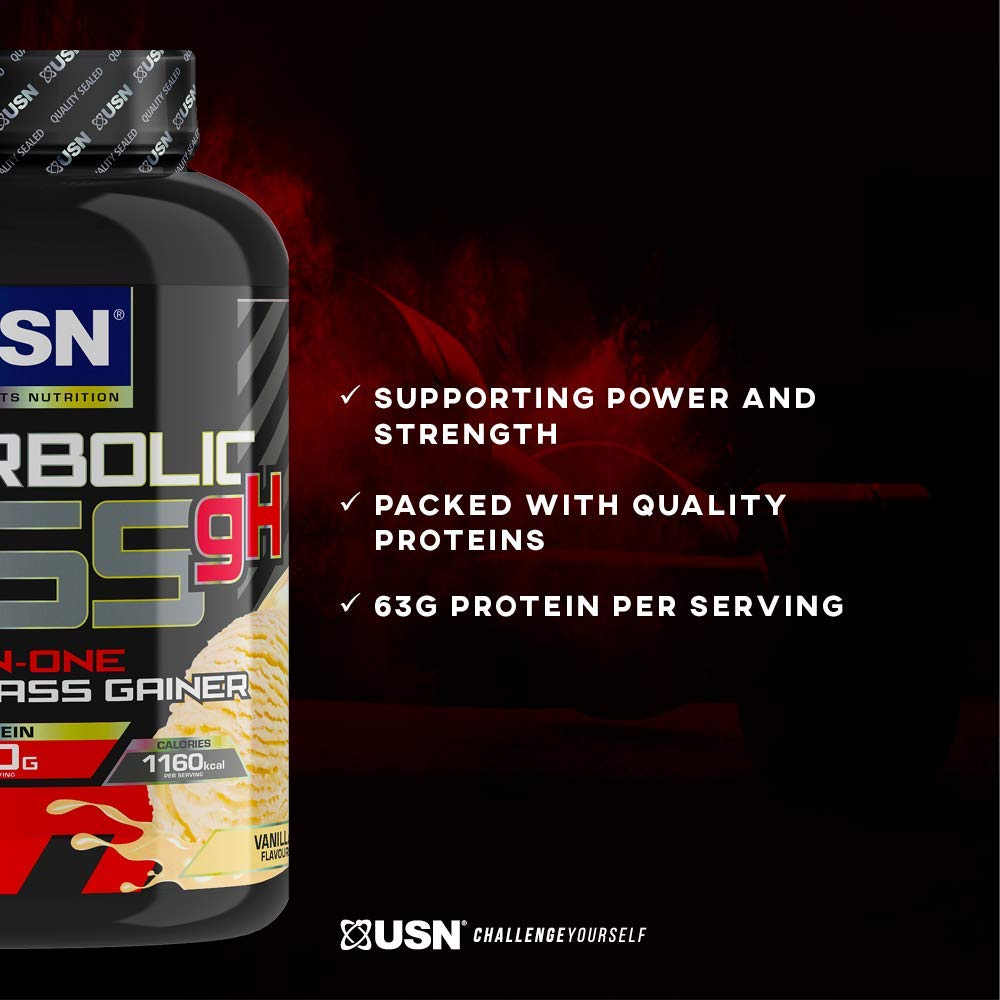 USN Hyperbolic Mass Strawberry 6kg: High Calorie Mass Gainer Protein Powder for Fast Muscle Mass USN