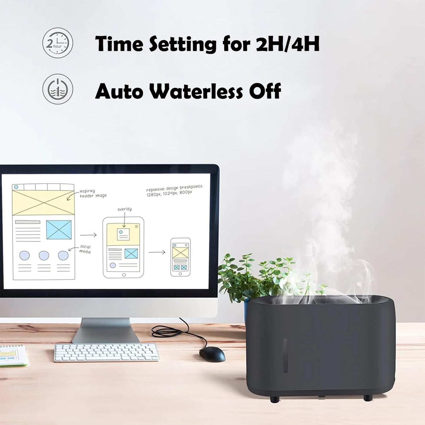 Flame Diffuser Humidifier 240ML for Essential Oils, Smart Timing with 7 Changeable Colors, Dual Mist