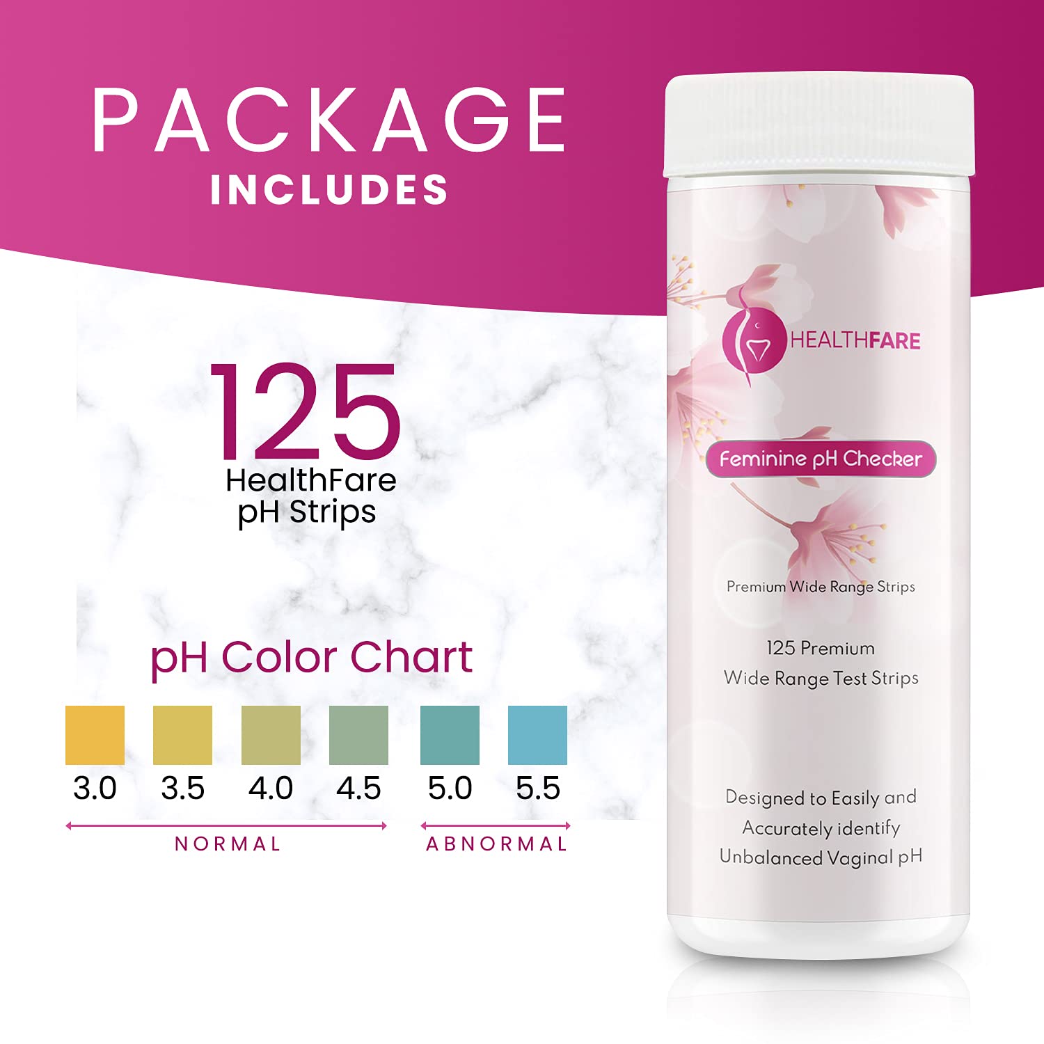 Healthfare Feminine pH Checker Test Strips to Monitor Intimate Health, Balance pH Level 3.0-5.5 Healthfare