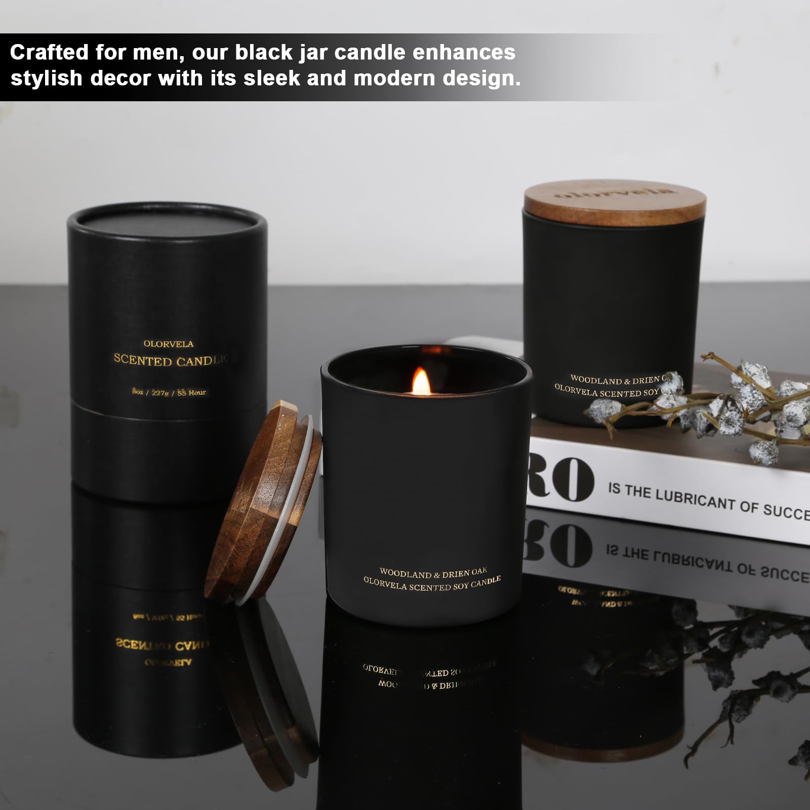 olorvela Candles for Men Wood Wicked Candles for Home Scented Mens Candle Aromatherapy 8oz olorvela