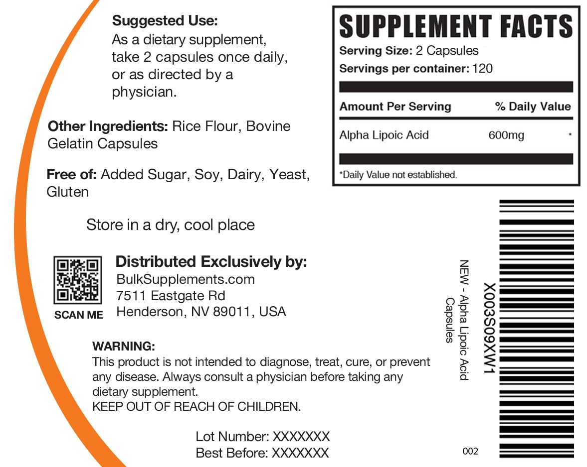 BULKSUPPLEMENTS.COM Alpha Lipoic Acid Capsules - ALA Supplement, Alpha Lipoic BULKSUPPLEMENTS.COM