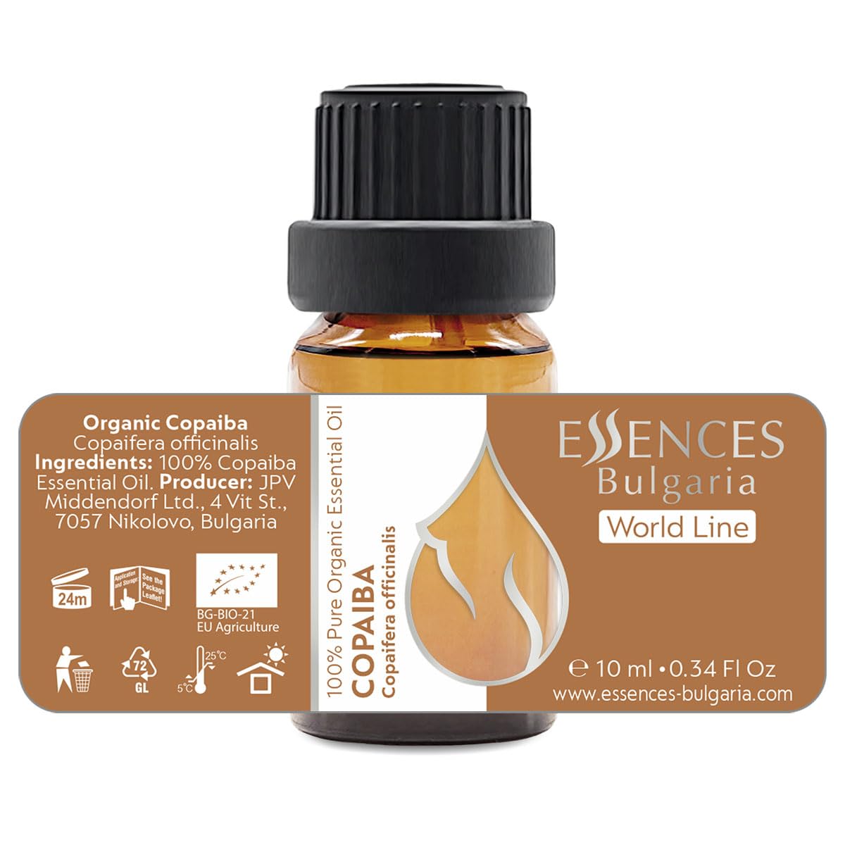 Essences Bulgaria Organic Copaiba Essential Oil 0.34 Fl Oz 10ml Copaifera officinalis - 100% Pure Natural Essences Bulgaria