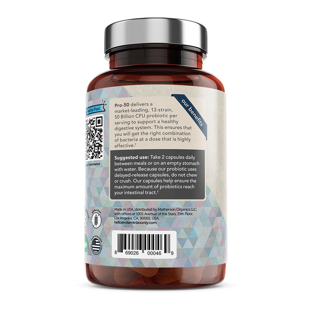 Vitamin Bounty Pro-50 Probiotics Supplement- 13 Probiotic Strains, Gut Health