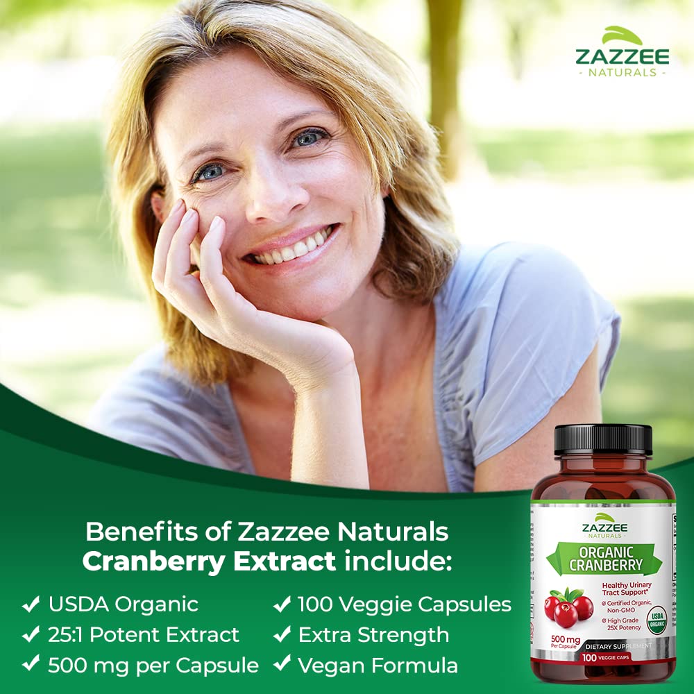 Zazzee USDA Organic Cranberry 25:1 Extract, 12,500 mg Strength, 100 Vegan Capsules