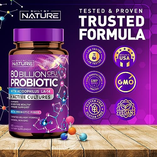 80 Billion CFU Probiotic - Daily Digestive Gut Health Supplement for Men & Women Built by Nature