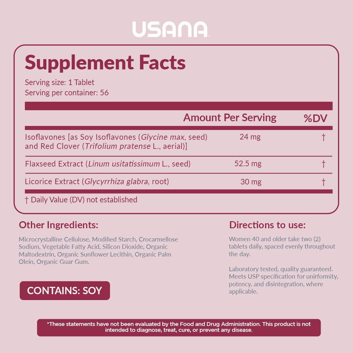 USANA EstroPro with Phytoestrogens for Symptomatic Support During Menopause* - 56 Tablets USANA