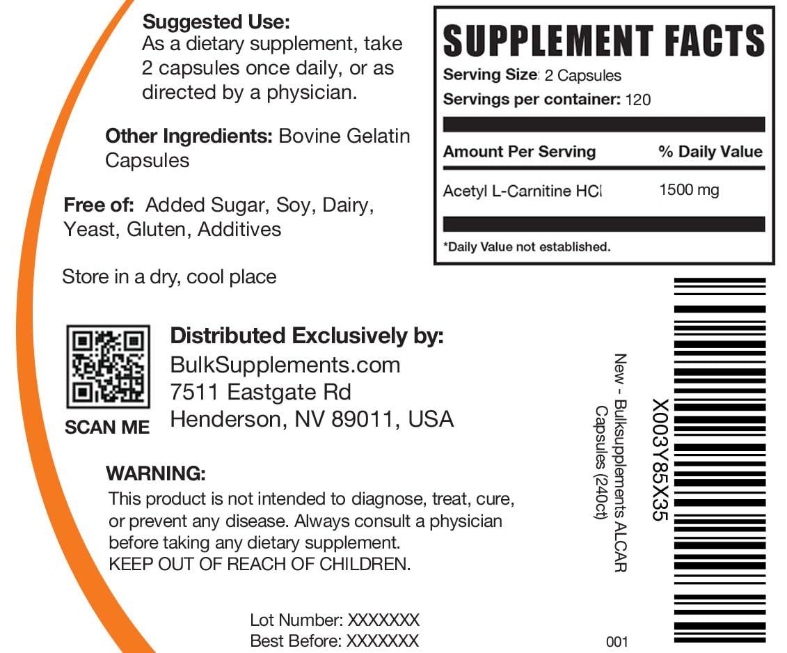 BULKSUPPLEMENTS.COM Acetyl L-Carnitine Capsules - ALCAR HCl, Carnitine Supplement BULKSUPPLEMENTS.COM