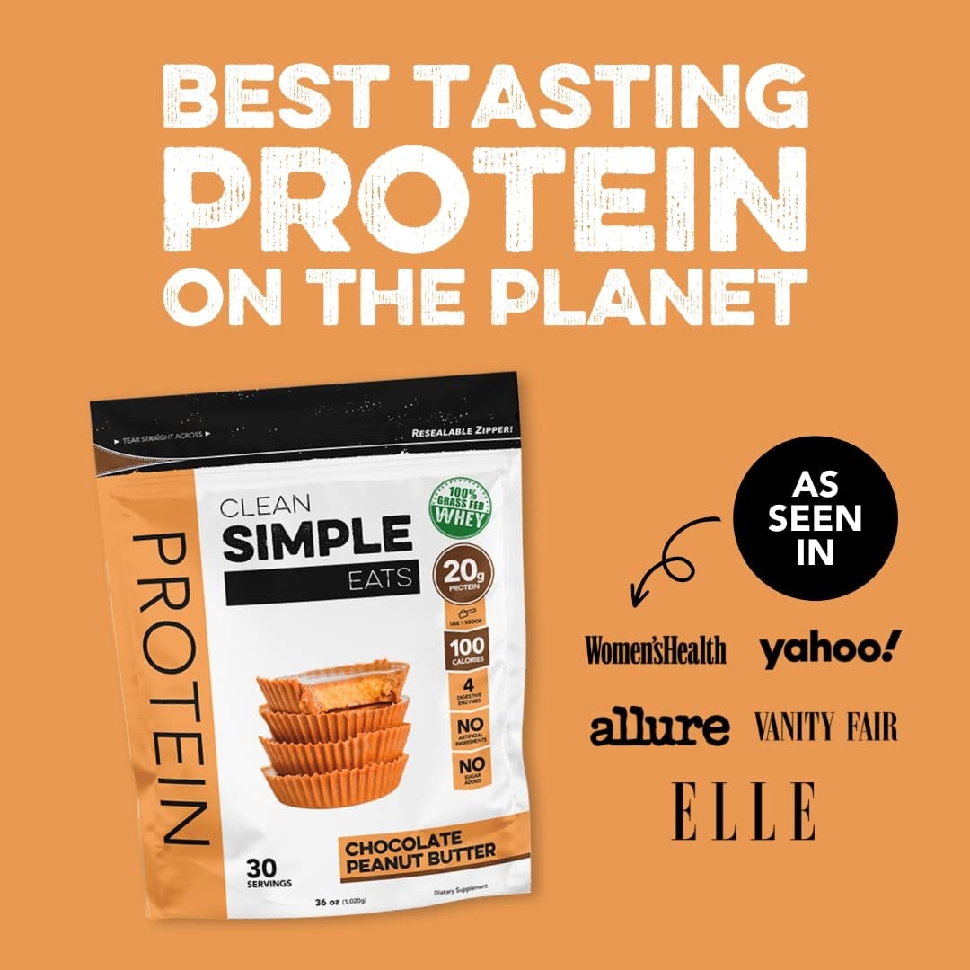 Clean Simple Eats Chocolate Peanut Butter Whey Protein Powder, Natural Sweetened Clean Simple Eats