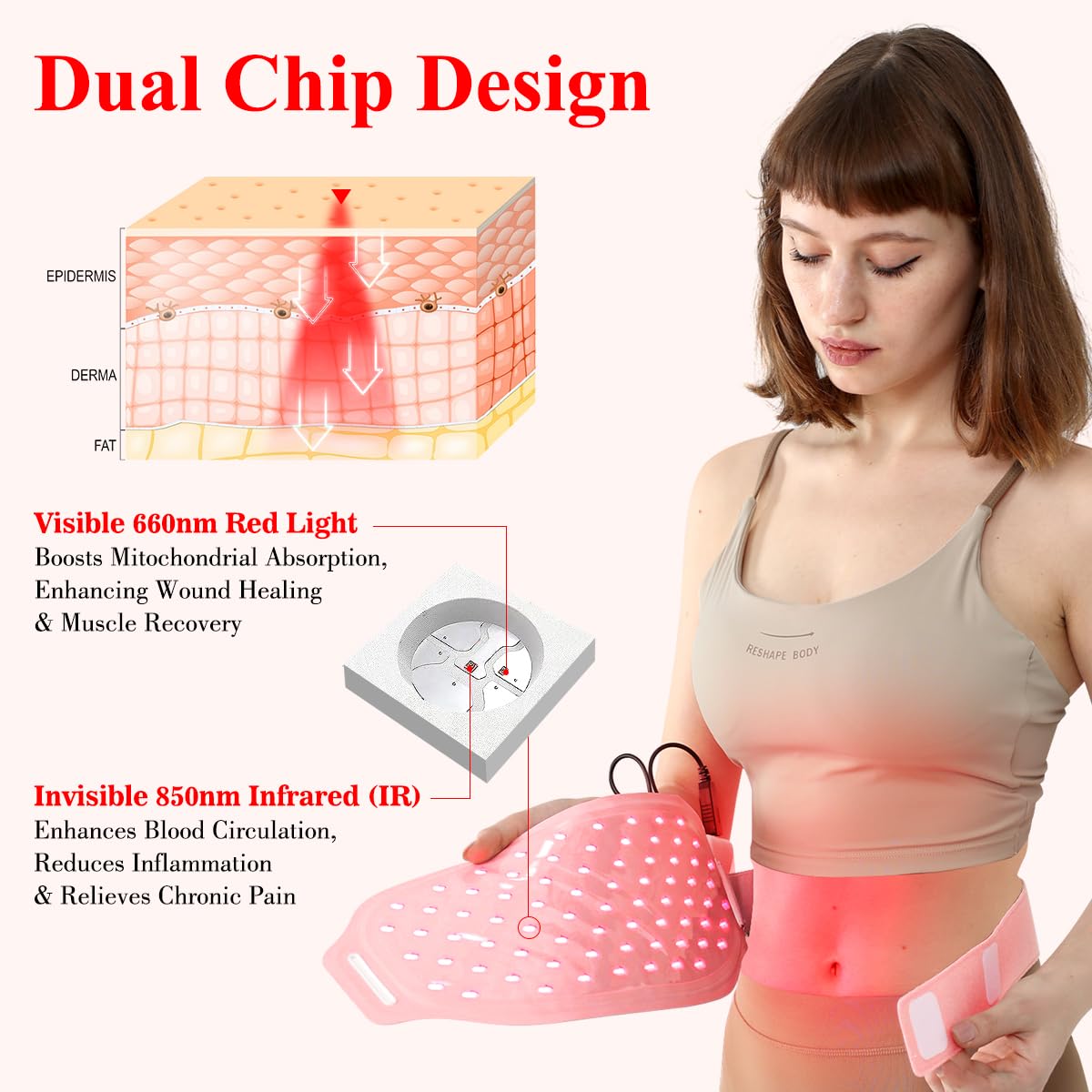 Red Light Therapy Belt for Body, Infrared Light Therapy for Pain Relief, Waterproof Red Light Therapy USUIE