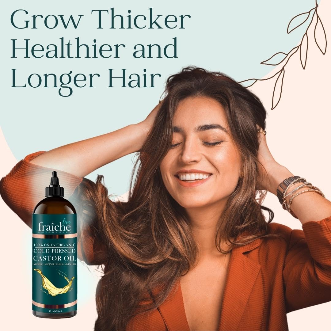 Live Fraiche USDA Organic Cold Pressed Castor Oil (16oz), 100% Pure, Hexane-Free Castor Oil Live Fraiche