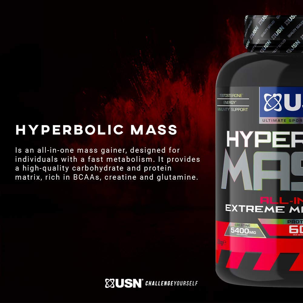 USN Hyperbolic Mass Strawberry 6kg: High Calorie Mass Gainer Protein Powder for Fast Muscle Mass USN