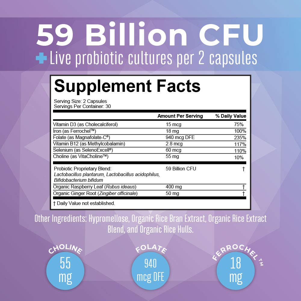 MaryRuth's Prenatal Vitamins and Probiotics | 59 Billion CFU | Vitamin D3 | B12 | Iron | Folate | Selenium