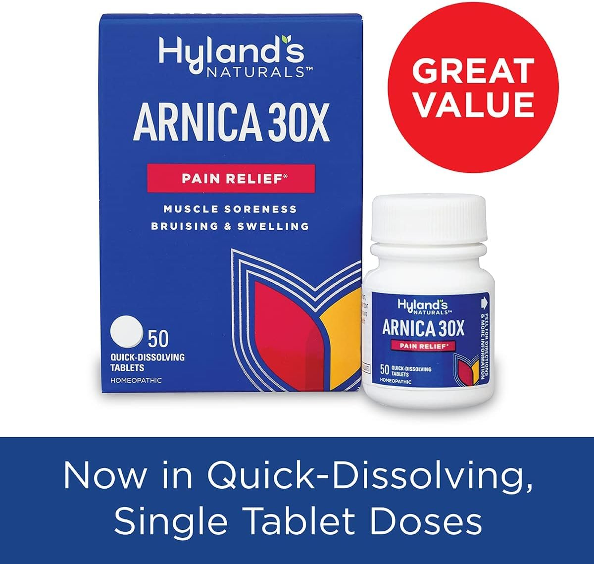 Hyland's Naturals Arnica Montana 30x Tablets, Natural Relief of Bruises, Swelling & Muscle Soreness Hyland's