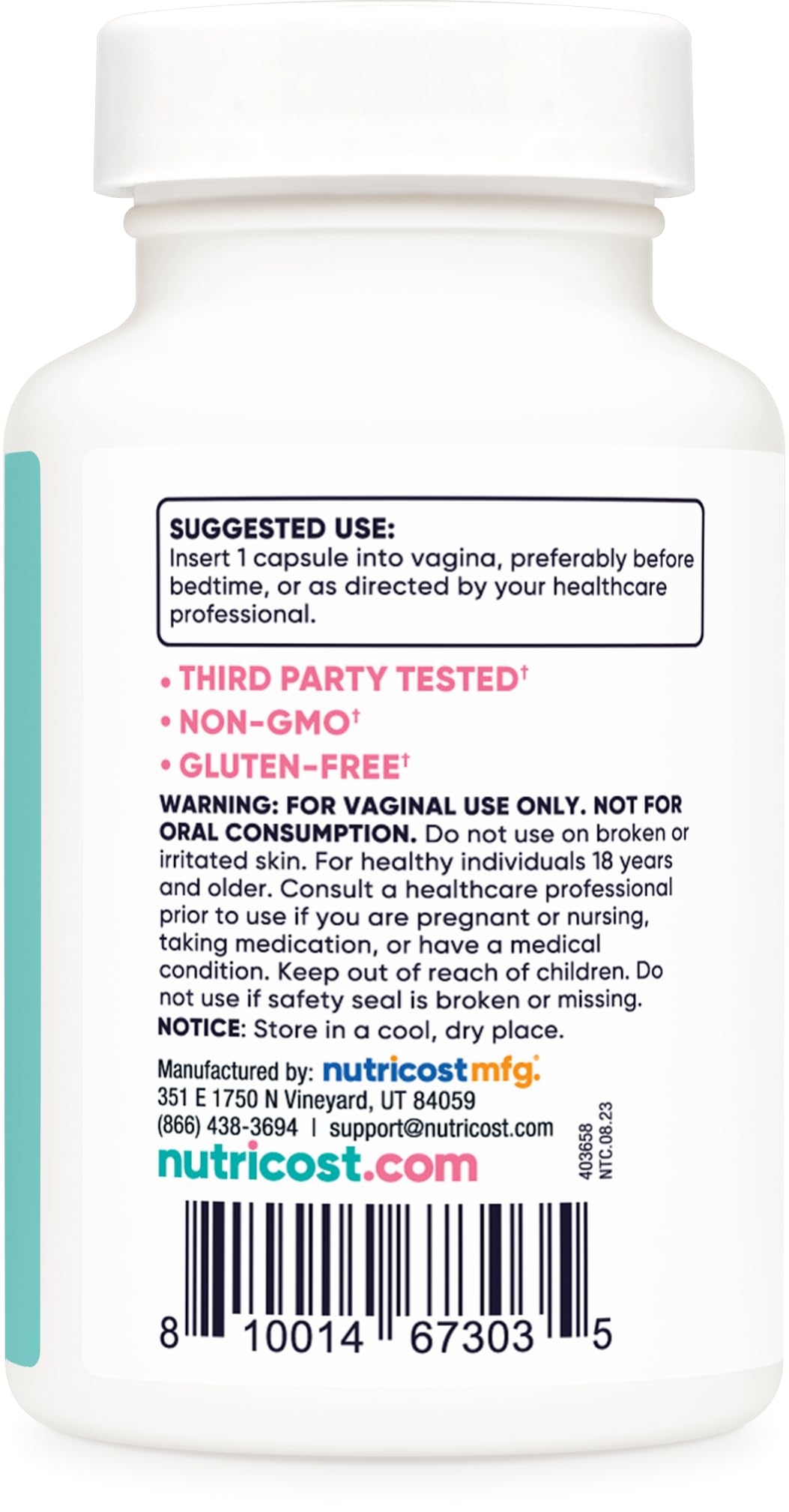 Nutricost Boric Acid 600mg, 30 Capsules - Vaginal Suppository - Non-GMO - for Women Nutricost