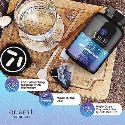 DR EMIL NUTRITION Multi Collagen Pills - 180 Capsules - Collagen Supplements to Support