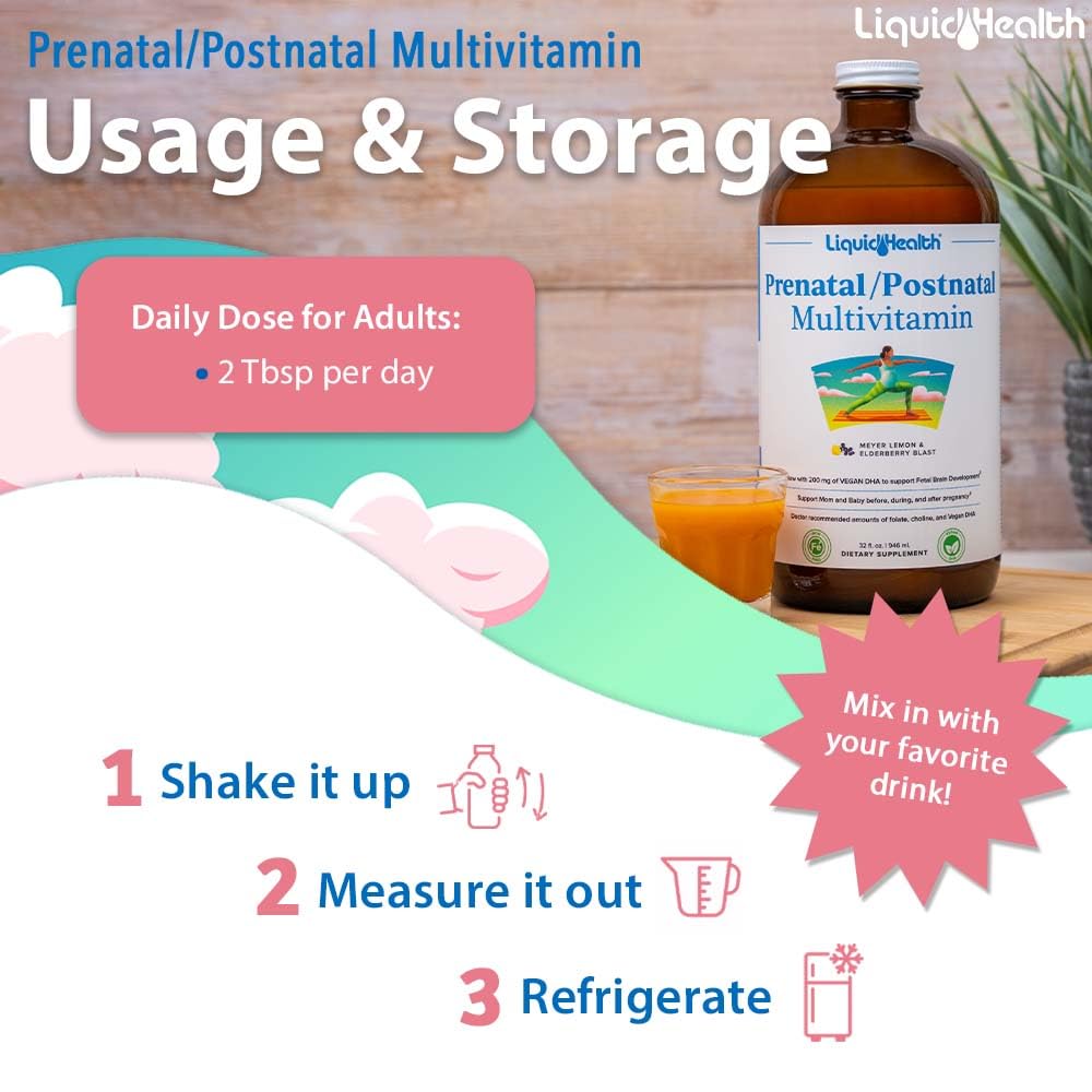 LIQUIDHEALTH Prenatal/Postnatal Multiple Liquid Women's Multivitamin with Real Folate
