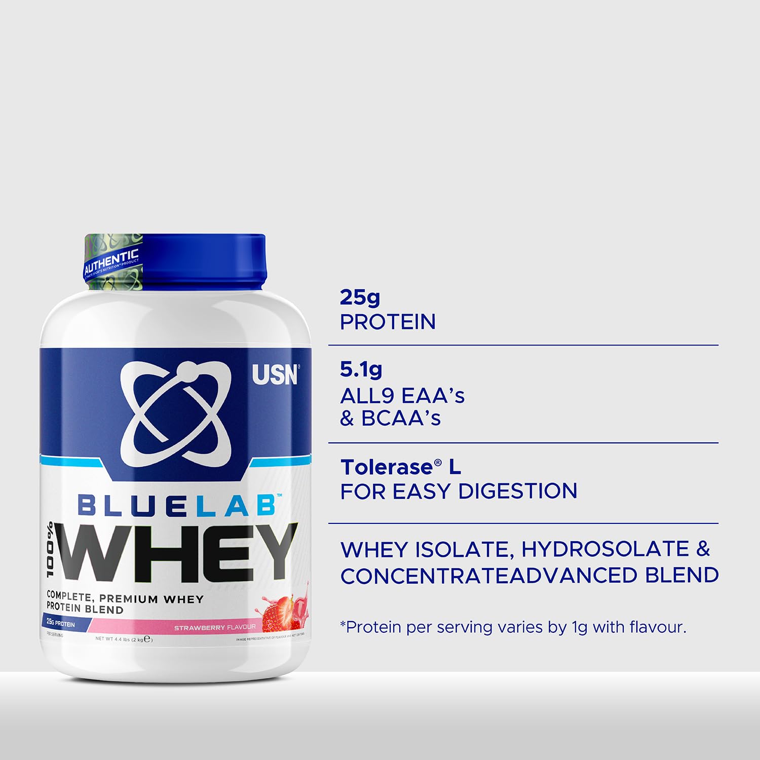 USN Blue Lab Whey Protein Powder: Strawberry - Whey Protein 908g - Post-Workout - Whey Isolate USN