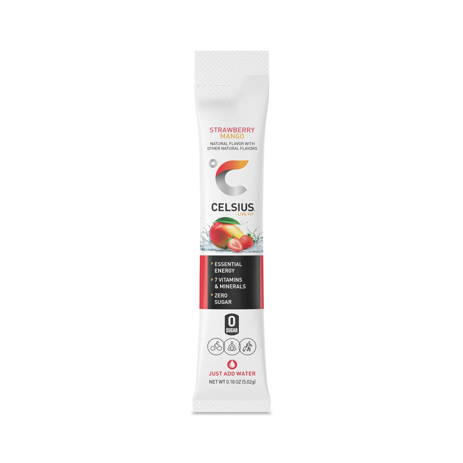 CELSIUS On-the-Go Powder Sticks Strawberry Mango, Essential Energy 14 Sticks per Pack CELSIUS