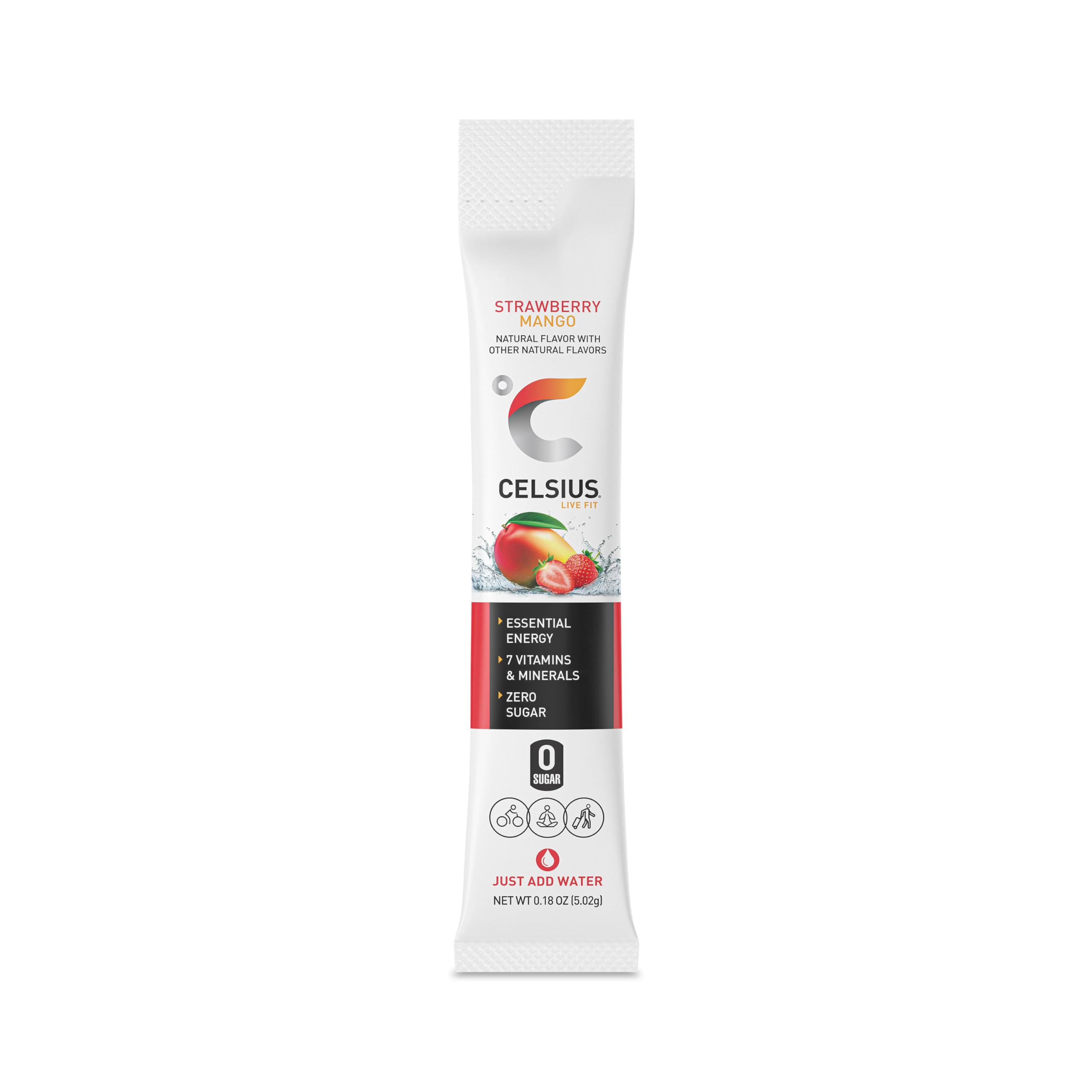 CELSIUS On-the-Go Powder Sticks Strawberry Mango, Essential Energy 14 Sticks per Pack CELSIUS