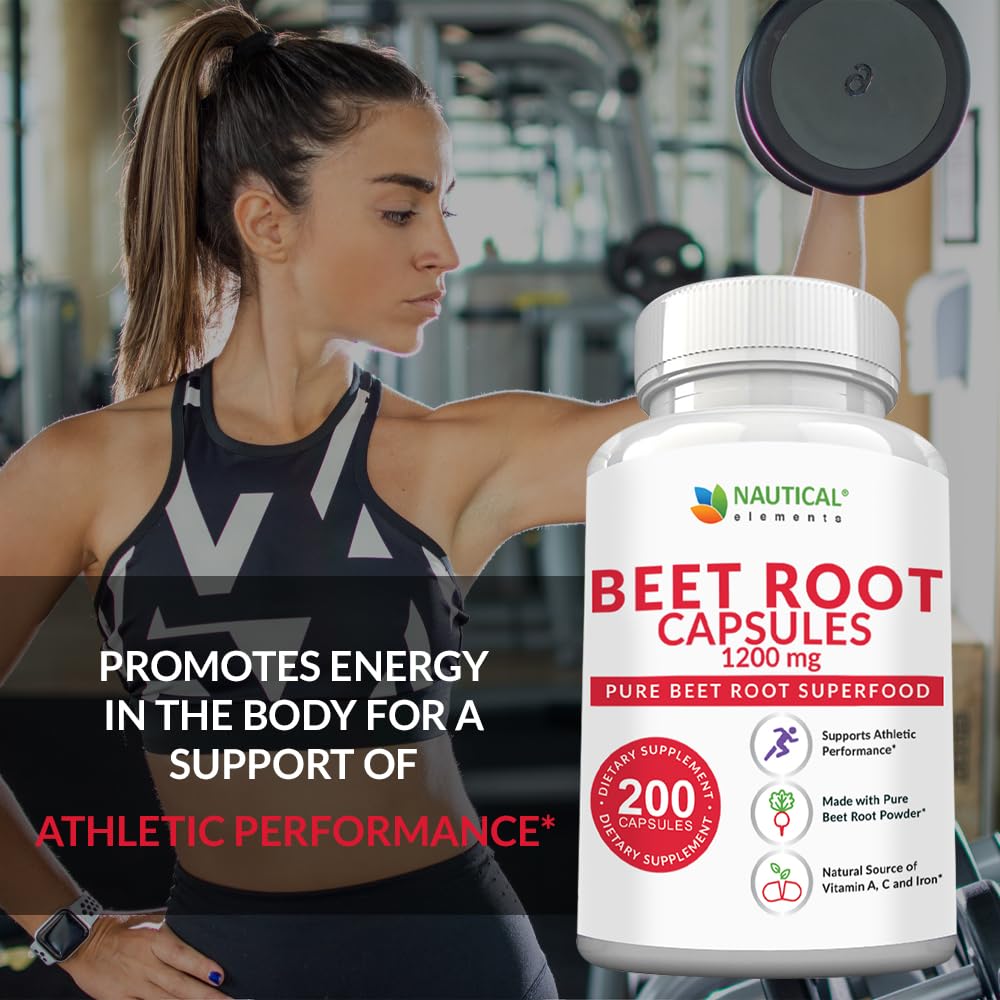 Beet Root Capsules - 1200mg Per Serving - 200 Beet Root Powder Capsules - Beetroot Nautical Elements