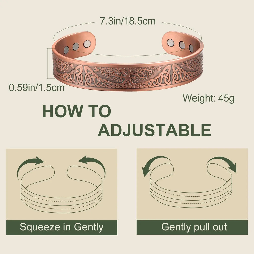 MagEnergy Magnetic Copper Bracelet for Men Life of Tree, 99.99% Pure Copper Bangle MagEnergy