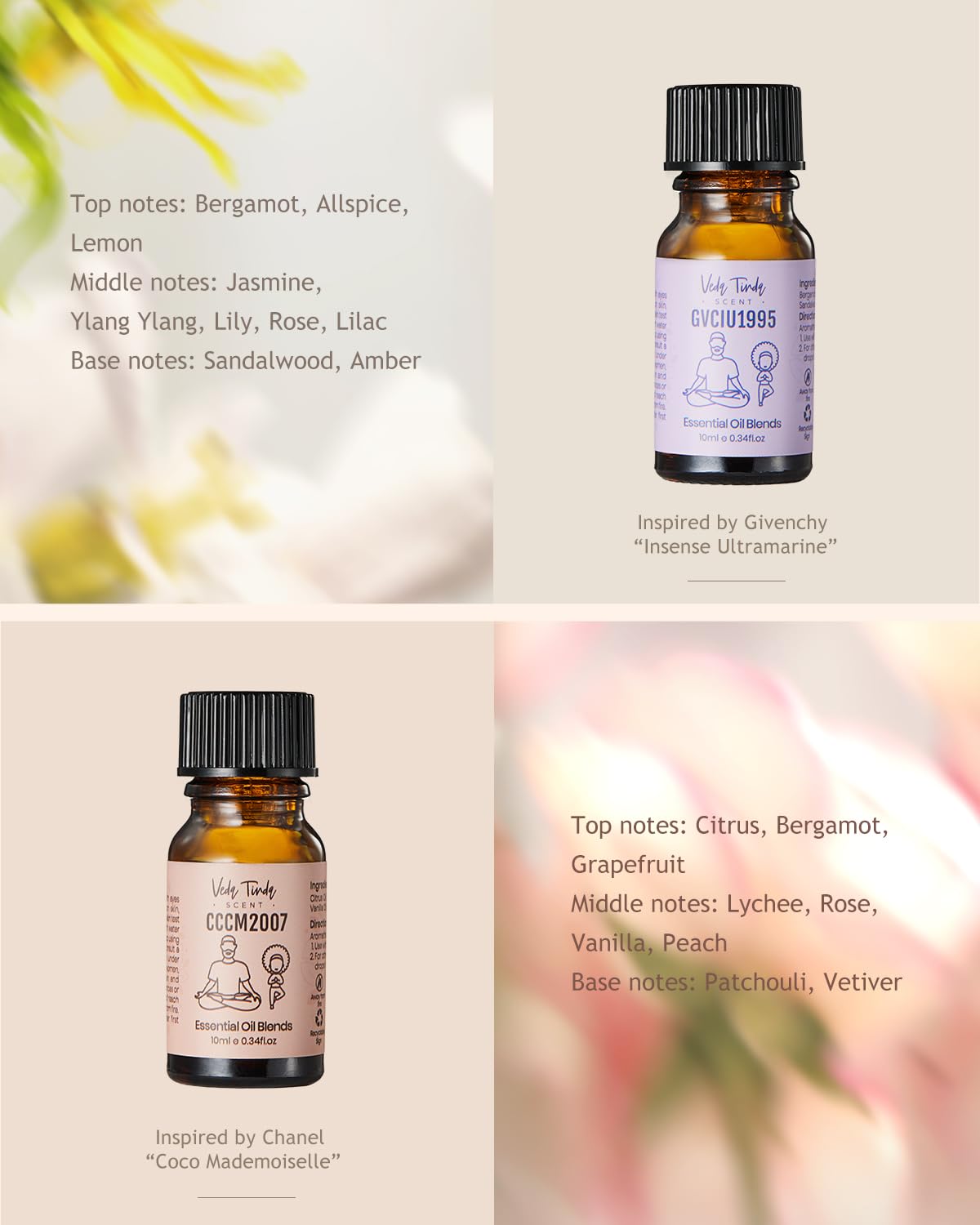 VTS Waterless Diffuser with Classic Perfume Scent Essential Oils Set, Perfume Collection