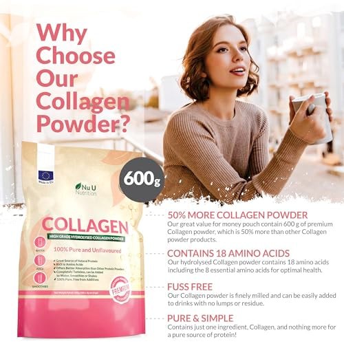 Collagen Powder 600g - 100 Servings - High Grade Pure Bovine 100% - Collagen Peptides Hydrolysate Nu U Nutrition