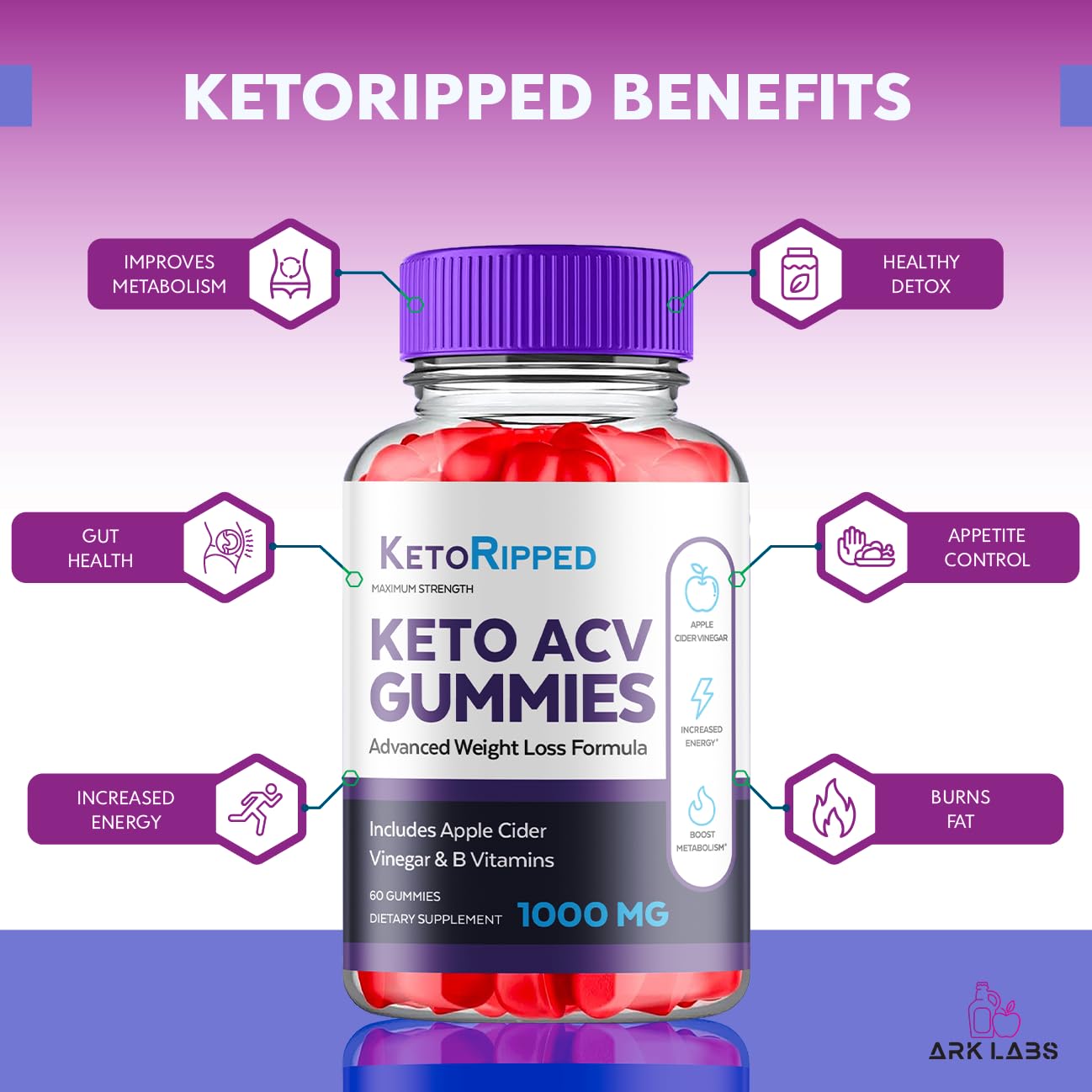 (5 Pack) Keto Ripped ACV Gummies, Keto Ripped ACV Gummies Advanced Weight Loss 1000MG