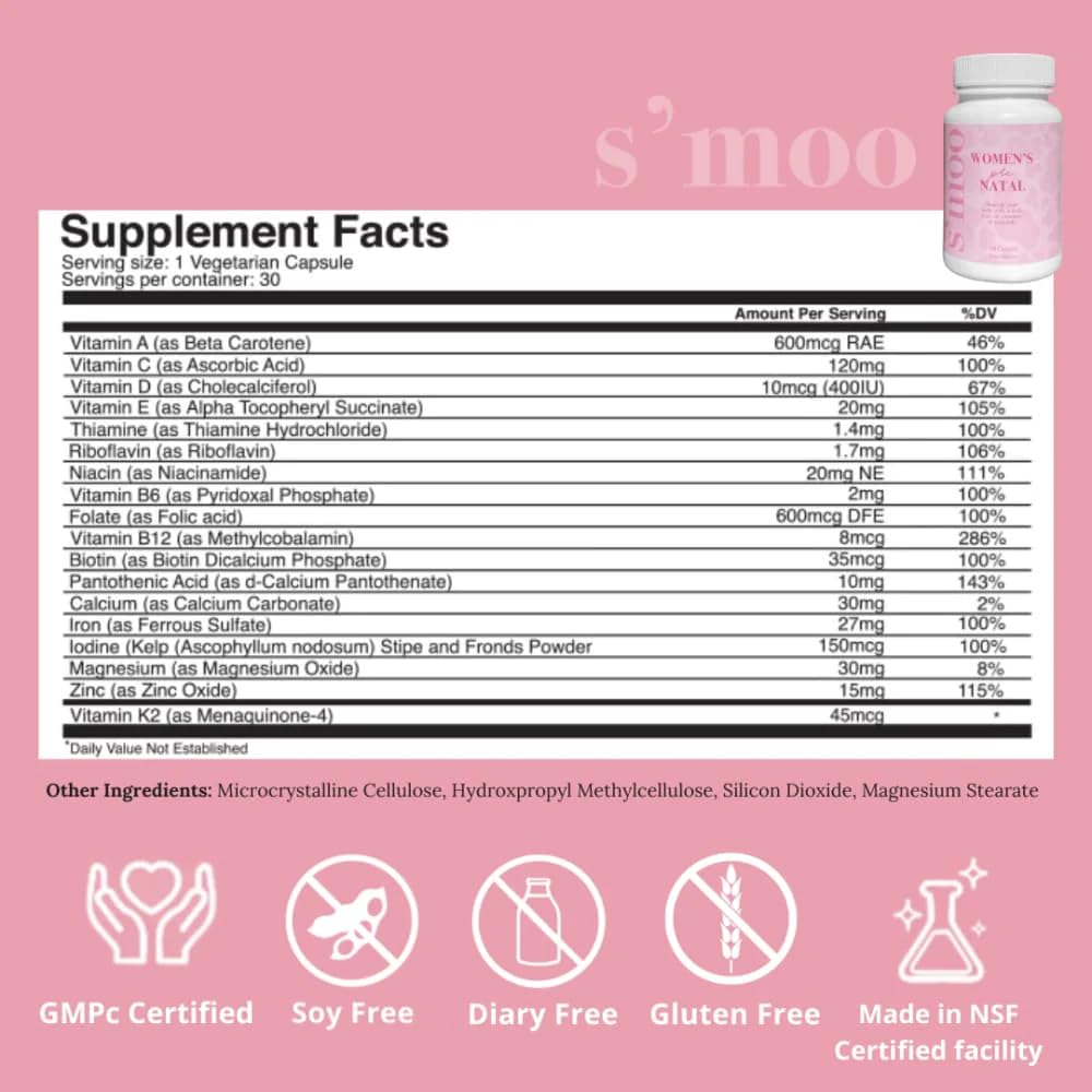 Prenatal Vitamins for Women with Iron, Vitamin D, Calcium & More, Supports Healthy Pregnancy S'moo