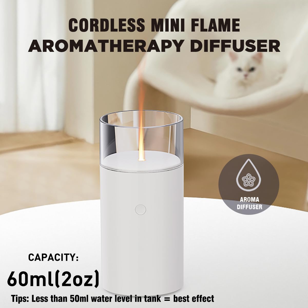 iWeeta Candlelight Diffuser,60ml Rechargeable Battery Operated Low Power Portable 10ml/H Aroma iweeta